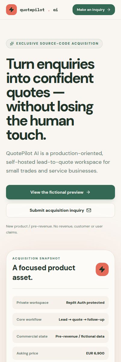 QuotePilot AI Lead-to-Quote Dashboard – Mobilansicht