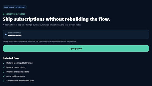 Expo RevenueCat Launch Kit — Subscriptions, Paywall & Restore – digitales Produkt von Marco Loos